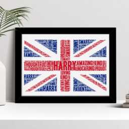 Personalised Union Jack Flag Word Art Print, Family Custom Wall Framed Picture, Present For Couples Nl - thumbnail 2