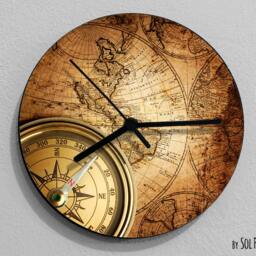Vintage World Map Compass-Wall Clock - thumbnail 2