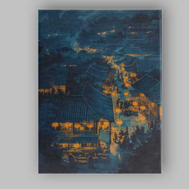 Moonlit Oriental Village Rooftops Lantern Festival Canvas Wall Art Print Decor Picture Ready To Hang - image 1