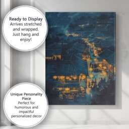 Moonlit Oriental Village Rooftops Lantern Festival Canvas Wall Art Print Decor Picture Ready To Hang - thumbnail 3