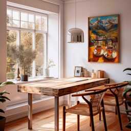 Scenic Balcony Print, Coffee Beside The Mountain Poster, Alps Wall Art, European Travel Artwork, View Decor - thumbnail 3