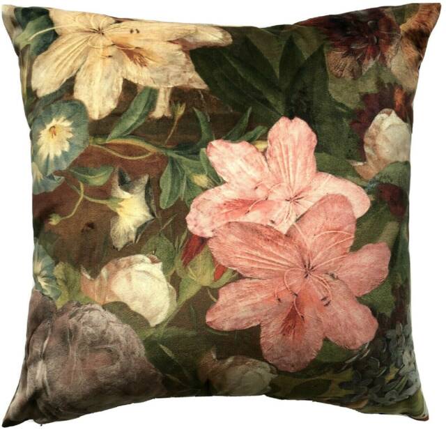 Floral Roses Velvet Cushion Cover Golden Age Art Throw Pillow - image 1