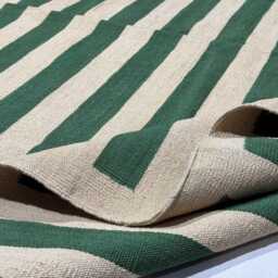 Handmade Green Striped Kilim Rug, Natural Wool Flatweave, Bohemian Decor - 6x8 Ft - thumbnail 3