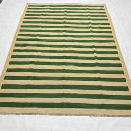 Handmade Green Striped Kilim Rug, Natural Wool Flatweave, Bohemian Decor - 6x8 Ft - thumbnail 2