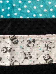 Handmade Modern Baby Minky Blanket Blue & Black Panda Bear With White Polka Dots - thumbnail 2