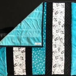 Handmade Modern Baby Minky Blanket Blue & Black Panda Bear With White Polka Dots - thumbnail 3