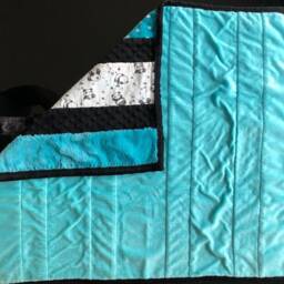 Handmade Modern Baby Minky Blanket Blue & Black Panda Bear With White Polka Dots - thumbnail 4
