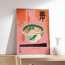 Japanese Ramen Bowl Art Print, Minimalist Asian Kitchen Wall Poster, Modern Food Illustration, Restaurant Decor Print - thumbnail 1