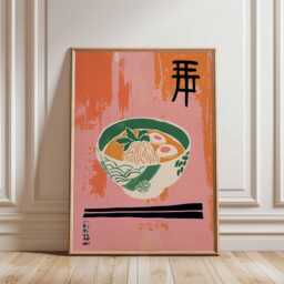 Japanese Ramen Bowl Art Print, Minimalist Asian Kitchen Wall Poster, Modern Food Illustration, Restaurant Decor Print - thumbnail 2