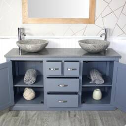 Grey Painted Bathroom Vanity Unit Cabinet Twin Marble Bowl Basin Tap Plug 603Ggqsbc - thumbnail 2