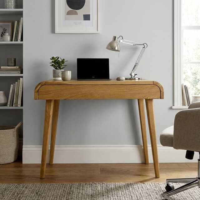 Small Computer Desk With Drawer, Mid Century Desk, Solid Oak Office Industrial Writing Handmade Work - image 1