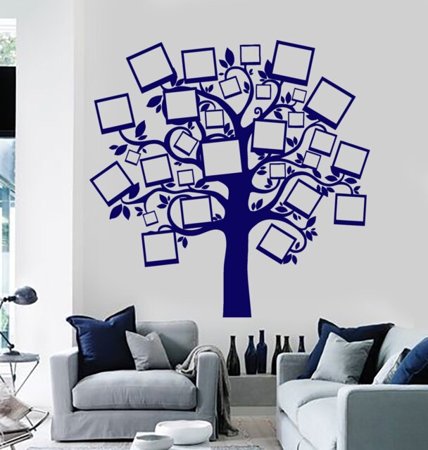 Wall Vinyl Decal Family Tree With Square Picture Frames On Branches For Children Modern Home Decor - #1149Dz - image 1