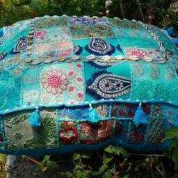 Floor Cushion - Bohemian Decorative Cover - Floor Pouf Turquoise Meditation Large Square Pillow Indian Hippie - thumbnail 2