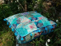Floor Cushion - Bohemian Decorative Cover - Floor Pouf Turquoise Meditation Large Square Pillow Indian Hippie