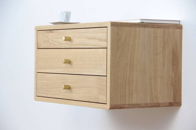 Handmade Solid Oak Floating Nightstand With Drawers - image 1
