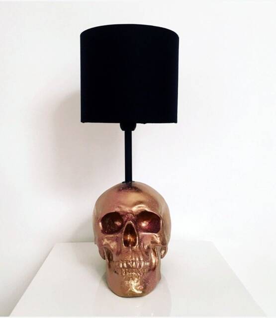 Gold & Pink Splatter Skull Lamp // Decor Gothic Handmade By Haus Of Skulls