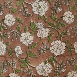 Hand Block Print Linen Pillow Cover Rusty Olive Floral - thumbnail 2