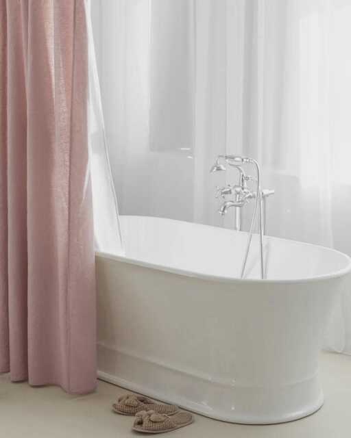 Woodrose Waterproof Linen Shower Curtain - Romantic With Liner Blush Pink Bathroom Decor Soft Boho Farmhouse Flax Panel - image 1