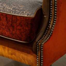 Handmade Chesterfield Wing Chair Camborne Orange Grey Patchwork & Antique Tan Leather - thumbnail 3