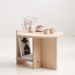 Japandi Side Table ??60 cm With Storage Shelf, Round Wooden Coffee Table, Mid Century Modern Living Room, Handmade Wood