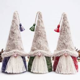Knit Nisse Tomte Gnome Christmas Tree Topper 7 Inch. Tiered Tray Scandinavian Gonk Decor - thumbnail 3