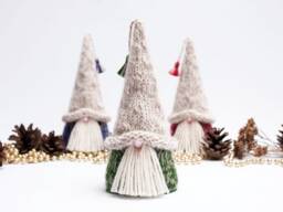 Knit Nisse Tomte Gnome Christmas Tree Topper 7 Inch. Tiered Tray Scandinavian Gonk Decor