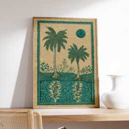 Tropical Palm Oasis Poster, Vintage Style Art Print, Botanical Landscape Wall - thumbnail 2