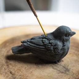 Stone Bird Incense Burner Handmade Concrete Stoneware - thumbnail 3