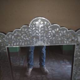 Grey Mother Of Pearl Inlaid Floral Pattern Mirror Frame With Complimentary - thumbnail 4