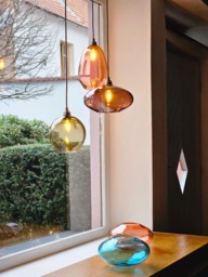 Hand-Blown Czech Glass Pendant Light. Mid-Century Modern Chandelier Cluster