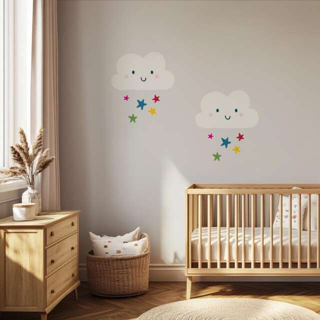 Kids Wall Decals Smiling Clouds Rainbow Stars, Nursery, Decal Kids, Baby Decals, Nursery Sticker, Decor - image 1
