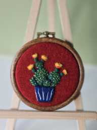 Ooak Needle Felted Pot Plant Painting. Whimsy 3D Wall Art in An Embroidery Hoop
