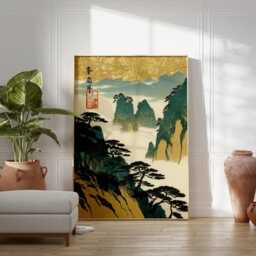 Japanese Mountain Landscape Poster - Vintage Ink Style Scenery Traditional Asian Nature Art - thumbnail 3