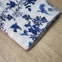 Indian Handmade Pure Cotton Kantha Blanket Throw Quilt 108x90 - thumbnail 3