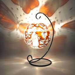 Hand Painted Orange Butterfly Glass Candle Holder With Metal Stand - thumbnail 1