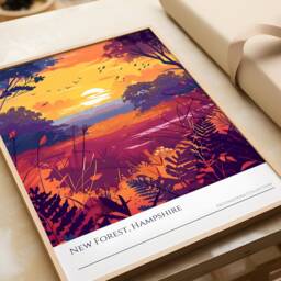 New Forest Sunset Art Poster Hampshire Countryside Landscape - thumbnail 3