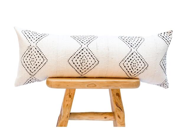Extra Long Lumbar Pillow, African White Mudcloth Bolster Pillow Cover 14x36, Sofa Cushion Throw Farmhouse Pillow - image 1