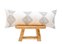 Extra Long Lumbar Pillow, African White Mudcloth Bolster Pillow Cover 14x36, Sofa Cushion Throw Farmhouse Pillow - thumbnail 1