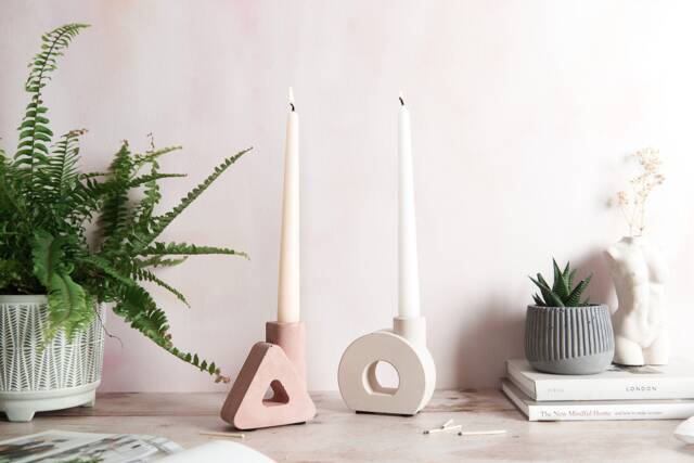 Modern Triangle & Circle Concrete Candlestick Holders - Handcrafted Home Decor - image 1