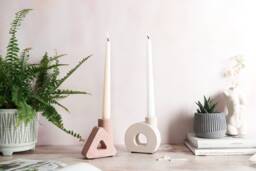 Modern Triangle & Circle Concrete Candlestick Holders - Handcrafted Home Decor