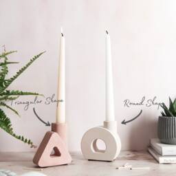 Modern Triangle & Circle Concrete Candlestick Holders - Handcrafted Home Decor - thumbnail 2
