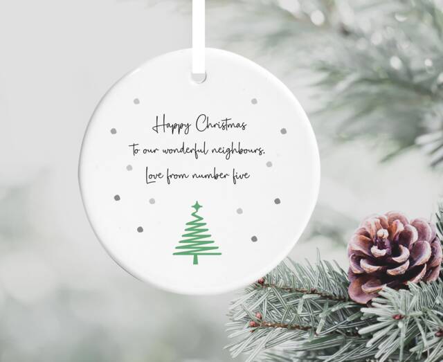 Personalised Christmas Tree Design Ceramic Decoration Hanging Ornament Keepsake With Your Wording Choice Of 4 Fonts Gift Idea For Him Her - image 1