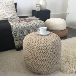 Sparkly Gold/Silver Crochet Pouf Ottoman Round Footstool, Floor Seating, Modern Furniture - thumbnail 2