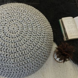Sparkly Gold/Silver Crochet Pouf Ottoman Round Footstool, Floor Seating, Modern Furniture - thumbnail 3
