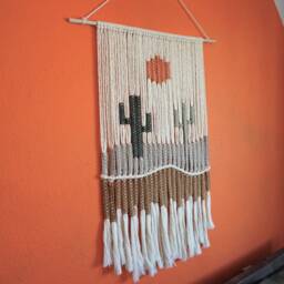 Cactus Macrame Wall Hanging, Desert Landscape Hand Woven Tapestry, Southwest Art, Wave Decor, Weaving Hanging - thumbnail 2