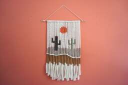 Cactus Macrame Wall Hanging, Desert Landscape Hand Woven Tapestry, Southwest Art, Wave Decor, Weaving Hanging - thumbnail 1