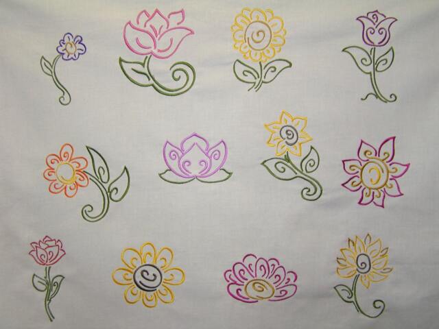 Set Of 12 Pretty Flowers For You To Embroider, Perfect Quilts, Towels, Table Runners, Bags Etc - image 1