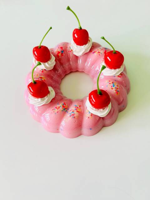 Birthday Jelly Cake Wall Hanging/Glitter/ Kitschy/ Funky/ Pop Art/ Dopamine Decor/ Fake Food/ Cake/ Cherry - image 1