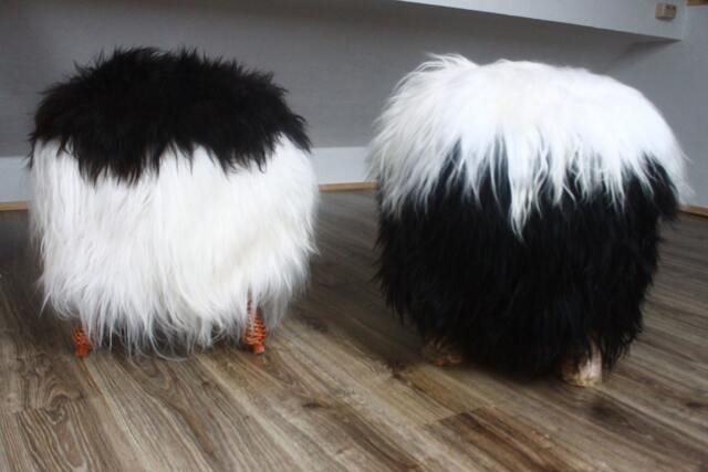 On Sale Wow Exclusive Luxury Real Icelandic Sheepskin Stool, Birch-Tree Stool, Bench, Chair, Pouf - image 1