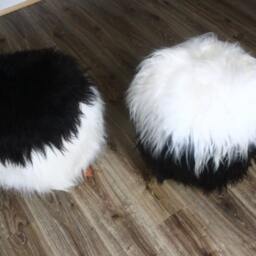 On Sale Wow Exclusive Luxury Real Icelandic Sheepskin Stool, Birch-Tree Stool, Bench, Chair, Pouf - thumbnail 2